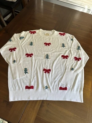 Suéter Chic Soul Navidad Cuello Redondo Marfil Árboles Arcos 3X Nuevo sin Etiquetas Foto 1 de 4