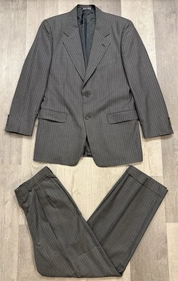 Vintage Valentino Gray Wool/Silk Blend Pinstripe Suit - Blazer (40L) Pants (32) - Image 1 of 4