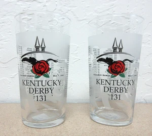 2 Kentucky Derby 2005 131st Clear & Frosted Mint Julep Glasses, Red Rose - Picture 1 of 19