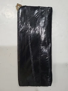 Genuine EEL Skin Kiss Lock Billfold  8”x3” Purse NEW Old Stock Black - Picture 1 of 8