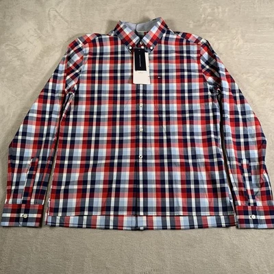 Tommy Hilfiger Shirt Mens Large Red Blue White Plaid Adaptive Button Down NEW - Image 1 of 4