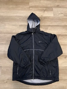 Cappotto vintage Nike Swoosh foderato in pile Y2K nero cappuccio staccabile uomo taglia XXL - Foto 1 di 11