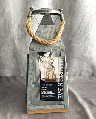 Lanterna de metal e vidro galvanizado Hampton Bay 14" - Imagem 1 de 4