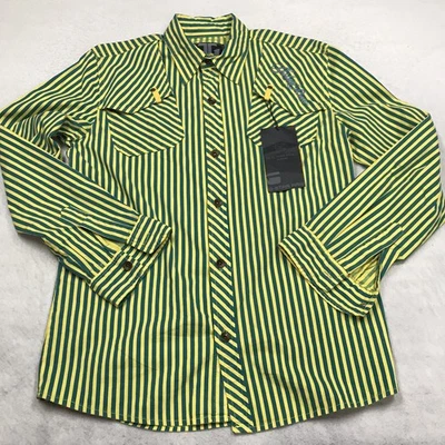 NWT G STAR RAW 3301 South Slim Western Shirt Men L Yellow Blue Stripe Cowboy - Image 1 of 4