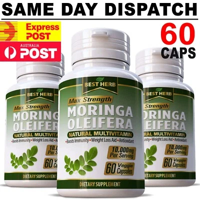 1 X Moringa Oleifera Best Herb 10000mg 60 Capsules Premium Quality FREE AU POST - image 1 of 3