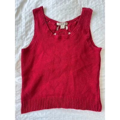 Camiseta sin mangas Twenty One tejida acanalada de ganchillo cuello redondo pulóver roja para mujer talla SP Foto 1 de 4