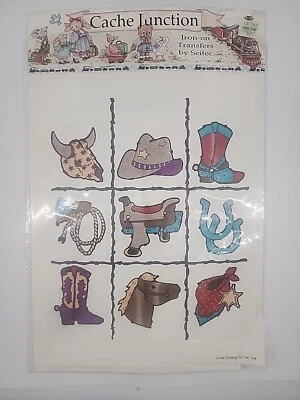 NUEVO Cache Junction 9 Transferencias Planchadas por Sidec COWBOY Western Tic Tac Toe Foto 1 de 2