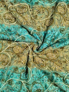 High Quality Net Lace George Fabric With Two Color Combination And Stone Beaded - Picture 1 of 2