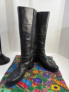 Bandolino CARLITA Black Leather Side Zip Knee High Riding Boots Women SZ 10M EUC - Picture 1 of 16