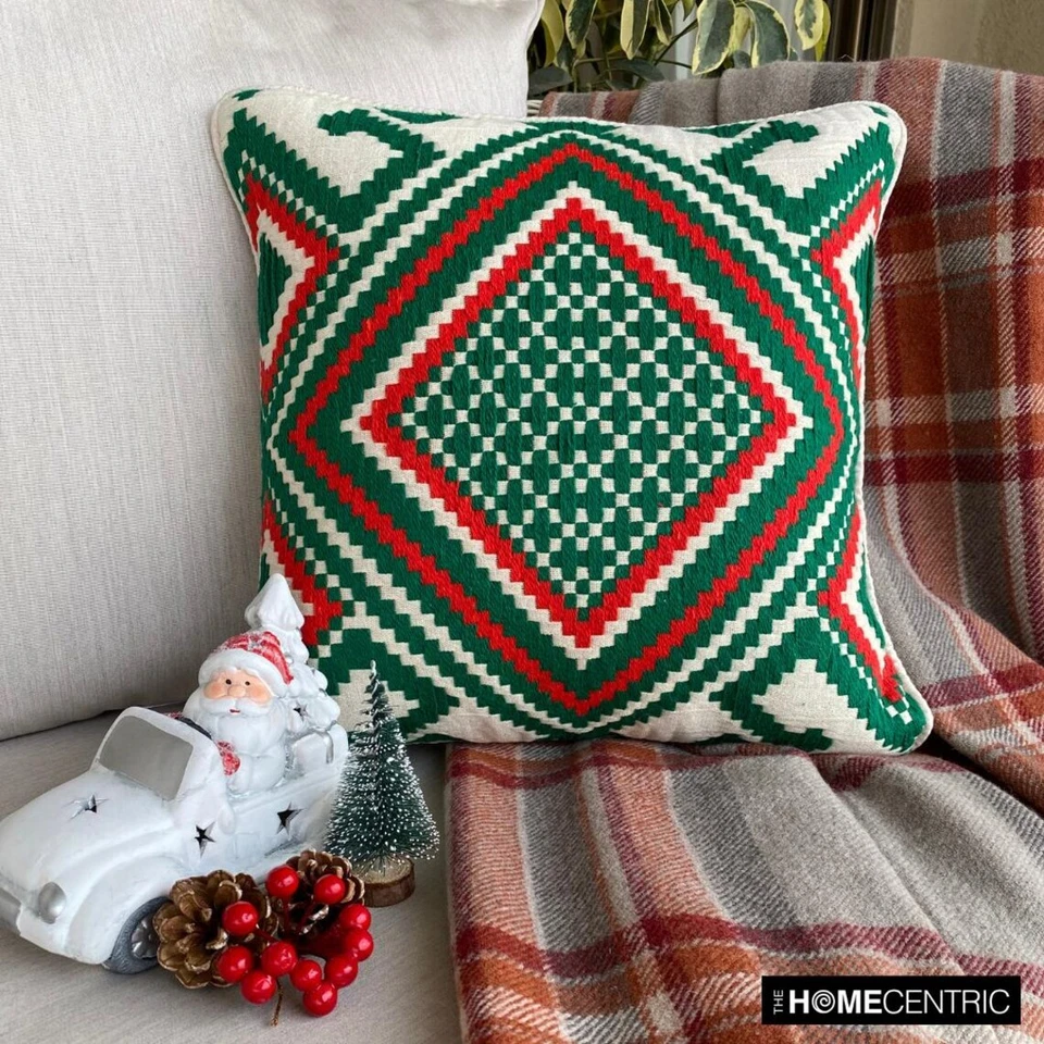 Red & Green Christmas Decor Throw Pillow Cover Jacquard Pillowcase- Moorish Noel - Image 1 of 4