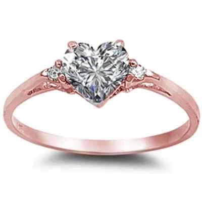 Rose Gold Plated Cubic Zirconia Heart .925 Sterling Silver Ring 16679 - Image 1 of 2