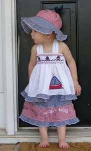 Girls Boutique Designer Couture Portrait Dress&Hat Sailing Set Nana'sHeart 3 4 - Picture 1 of 12