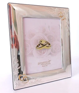 50° ANNIVERSARIO MATRIMONIO NOZZE D'ORO PORTAFOTO ARGENTO 925 25x20 FOTO 18x13 - Foto 1 di 12