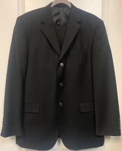 Traje de Lana Negro Clairborne 42R Chaqueta W36 x L30 Puños, Pantalones Plisados LEER - Imagen 1 de 13