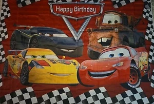 Disney Cars Birthday Party Banner Backdrop, 6×8ft w/2 Plastic Table Covers - Picture 1 of 3