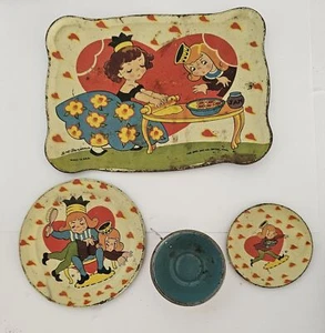 Ohio Art # 81 BK Benjamin Reina de Corazones Juego de té de hojalata para niños de 4 piezas años 40 - Imagen 1 de 11