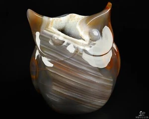 3.9" Premium Brazilian Agate Hand Carved Crystal Owl Sculpture, Crystal Healing - Picture 1 of 6