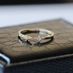 Natürlicher Diamant Krappen Set offen Manschettenring 14k Gelbgold Handarbeit feiner Schmuck  - Bild 1 von 6
