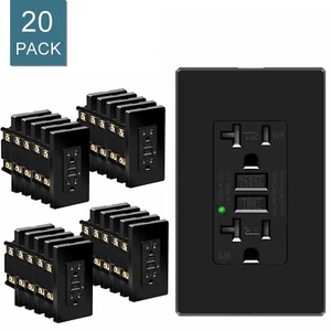 20 Amp GFCI Outlet Tamper Weather Resistant Residential Grade Black w /Plate ×20 - Picture 1 of 12