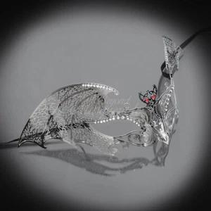 Women's Devilish Bat Laser-Cut Filigree Metal Halloween Masquerade Mask [Silver] - Picture 1 of 4