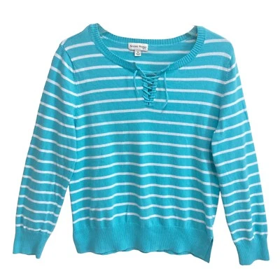 Studio Works свитер верхний женский размер P-Large зеленый белый в полоску длинным рукавом - Изображение 1 из 4