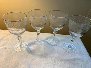 4 Fostoria Renaissance SIGNIERTE Wasserkelche Platinrand STIEL 6111 7" hoch - Bild 1 von 16