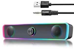 PC-Lautsprecher USB-Lautsprecher für Desktop Gaming-Soundbar mit RGB-Licht Bl... - Afbeelding 1 van 8