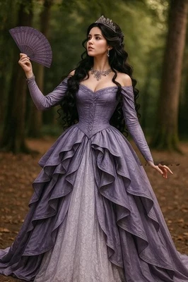 Dark Purple Victorian Wedding Dresses Snap Shoulder Long Sleeve Bridal Gowns - Image 1 of 4