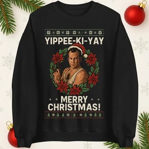 Maglione di Natale Die Hard Yippee-Ki-Yay, Felpa di Natale Divertente Film d'Azione - Foto 1 di 7
