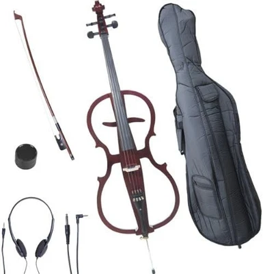Electric Cello Full Size Ebony Mahogany Silent Practice Instrument - Image 1 of 4