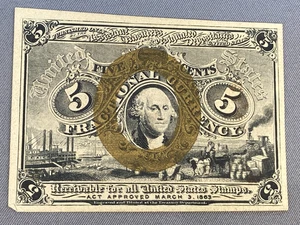 Antique 5 FIVE CENTS SECOND ISSUE FRACTIONAL CURRENCY NOTE L - Picture 1 of 7