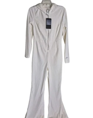 NWT Fabletics Plush Rib Hooded Jumpsuit Women's Size S Cream Wide-Leg  - Image 1 of 4