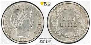 1910 Barber Dime 10c - BU UNC - PCGS Graded UNC Details - Bild 1 von 3