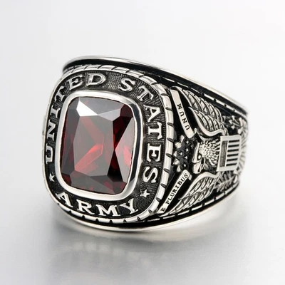 US Army Military Veteran Soldier Souvenir Gemstone Sterling Silver Mens Ring - Image 1 of 4