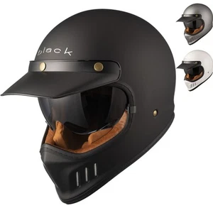 Black Royale Solid Retro Full Face Motorcycle Helmet Rider Gear - Picture 1 of 60