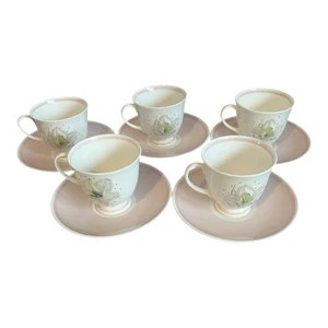 Vintage Set of 5 Susie Cooper Azalea Pink Tea Trio Cup and Saucer Sets Fine Bone - Picture 1 of 12