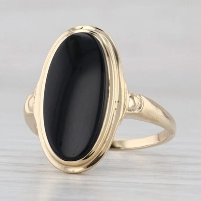 Onyx Oval Cabochon Solitaire Ring 14k Yellow Gold Size 8 - Image 1 of 4