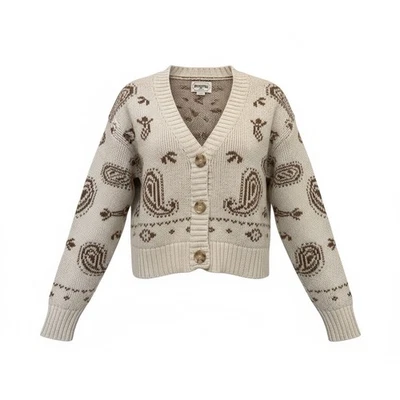 Cárdigan tejido bandana marrón crema American Eagle S Western Boho retro renacimiento Foto 1 de 4