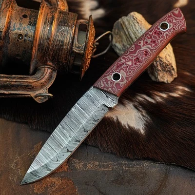 Gift-Ready 8.9" Damascus / Steel Knife Full Tang Hunt it Hunt + Leather Sheath - Image 1 of 4