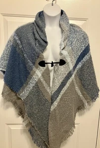NWT ALTARE Blue Gray Poncho Shawl Fringe Sweater Women’s One Size - Picture 1 of 7