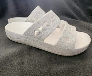 Crocs Baya Platform White Glitter Slide Sandal Women’s Size 7 Style 208461 - Picture 1 of 5