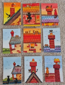 9 x Original Watercolour Paintings ACEO "Mischief On The Roof" By Colin Coles - Picture 1 of 10
