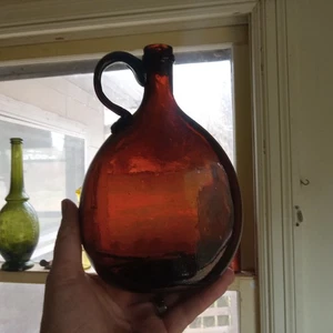 FRASCO DE WHISKY CASTAÑO ABIERTO PONTIL AÑOS 1850 CON MANGO APLICADO SOPLADO GRATIS BONITO - Imagen 1 de 10