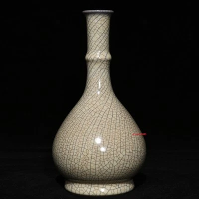 8.0" china archaic song dynasty ge kiln porcelain beige lce crack long neck vase - Image 1 of 4