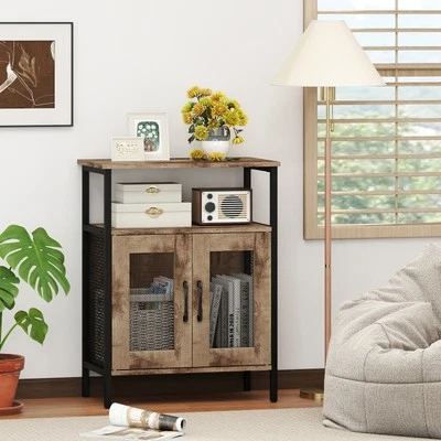 Sideboard Buffet Cabinet Coffee Bar Cabinet with Storage-Grey Wash - Image 1 of 4