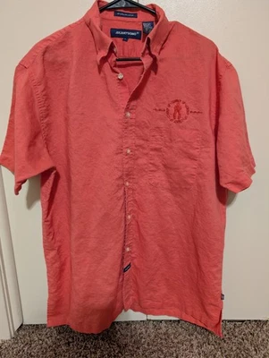 Juliany'Uomo Linen Cotton Salmon Cowboy Up Short Sleeve Button Up Collared Sz L - Image 1 of 4