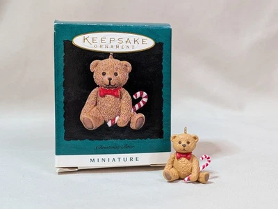 Hallmark Keepsake Ornament Miniature Christmas Bear with Candy Cane 1996 Vintage - Image 1 of 4