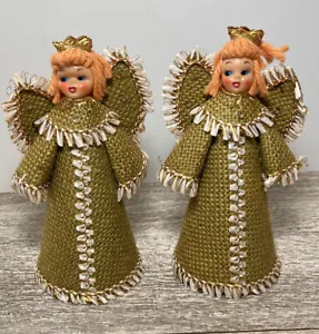 Statuetta vintage Giappone MCM albero angelo di Natale topper tela verde set 6,5 - Foto 1 di 5
