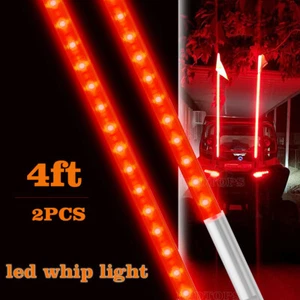 Pair 4FT LED Whip Lighted Antenna w/ Flag Pole for ATV UTV Buggy Polaris Offroad - Picture 1 of 10