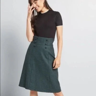 ModCloth Herringbone High Waist Wool Blend Timeless Elements Skirt Size 10 New - Image 1 of 4